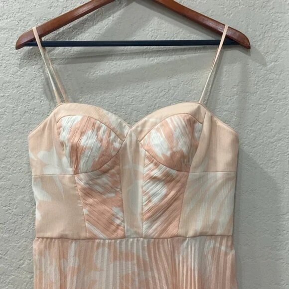 Karen Millen Ombre Floral Pleated Bustier Maxi Dress - Orange Size US 8 - Picture 3 of 8